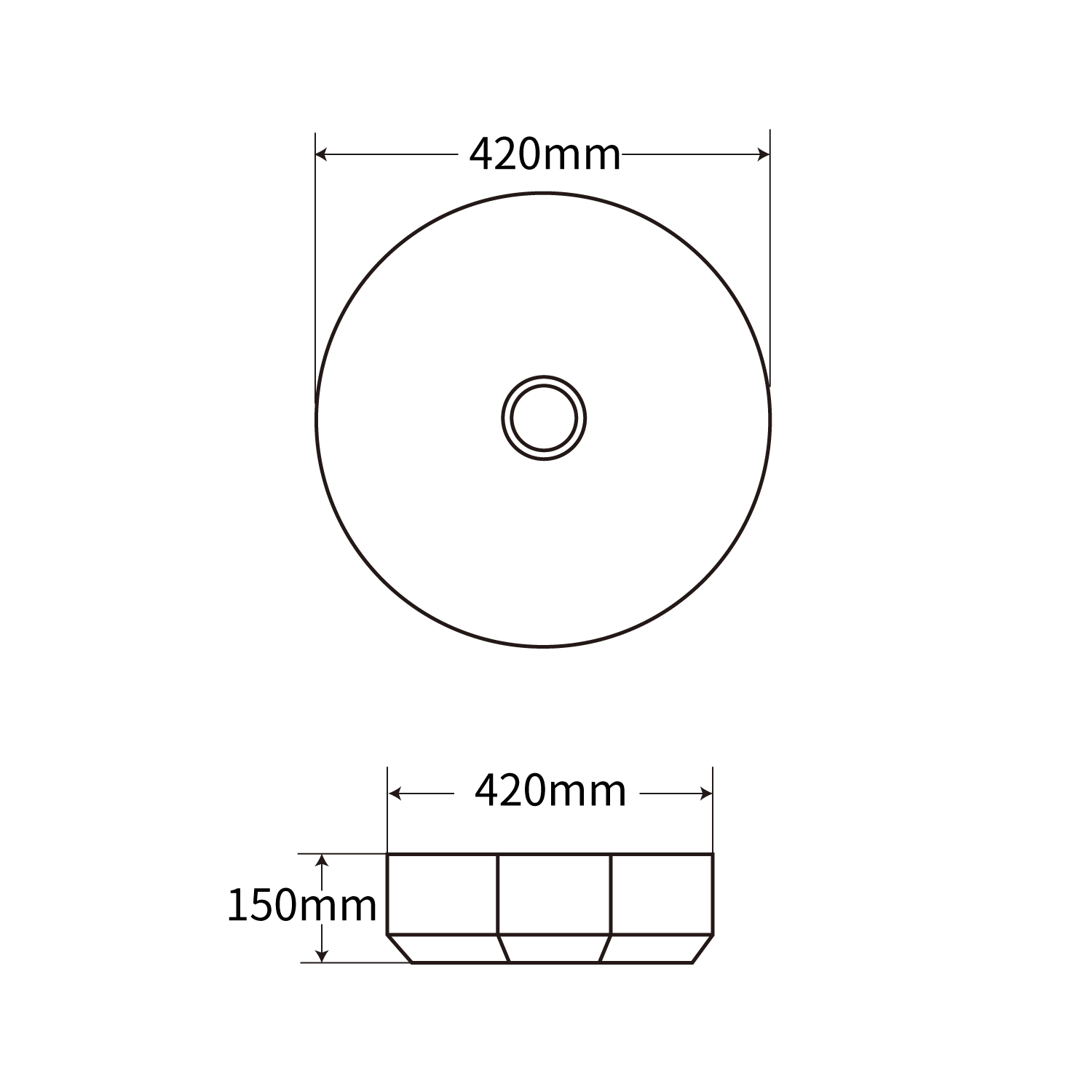 dimension figure of round white ceramic porcelain vessel sink mc-1541, made by meilong ceramics
